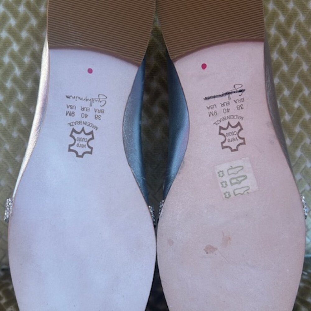 Anthropologie x Guilhermina Crystal Bow Metallic Silver Leather Loafers Flats 9 - Picture 10 of 16